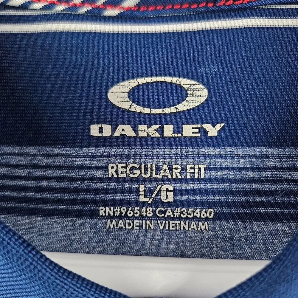Oakley Mens Hydrolix Golf Polo Shirt Blue Striped Regular Fit Large L - Picture 3 of 9
